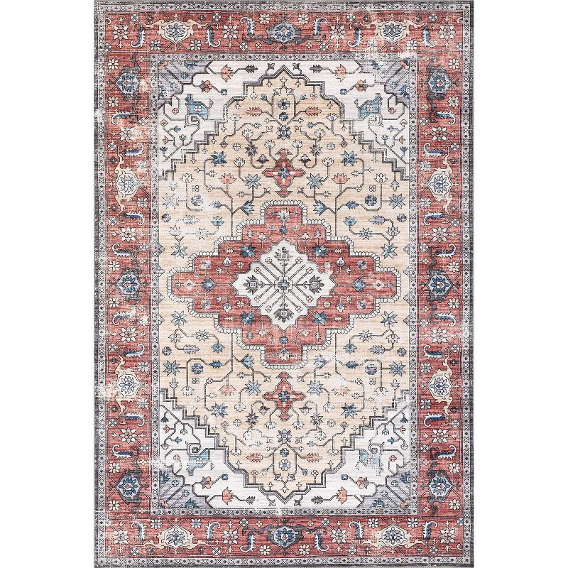 Nuloom Melanie Transitional Medallion Pet Friendly Machine Washable Area Rug, 4' x 6', Brick