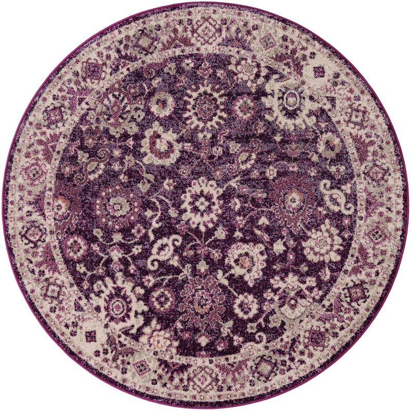 Unique Loom Penrose Collection Area Rug - Krystle (6' 1" Round Purple/Ivory)