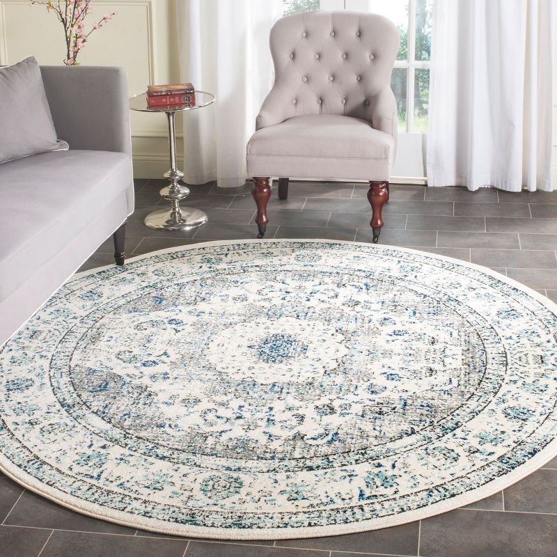 Evoke EVK220 Power Loomed Area Rug - Ivory/Grey - 6'7" Round - Safavieh.