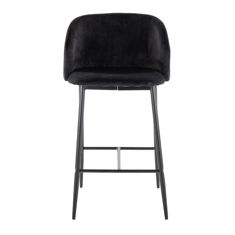 Set of 2 Fran Counter Height Barstools Black - LumiSource: Velvet Upholstery, Tapered Legs, Padded Bucket Seat