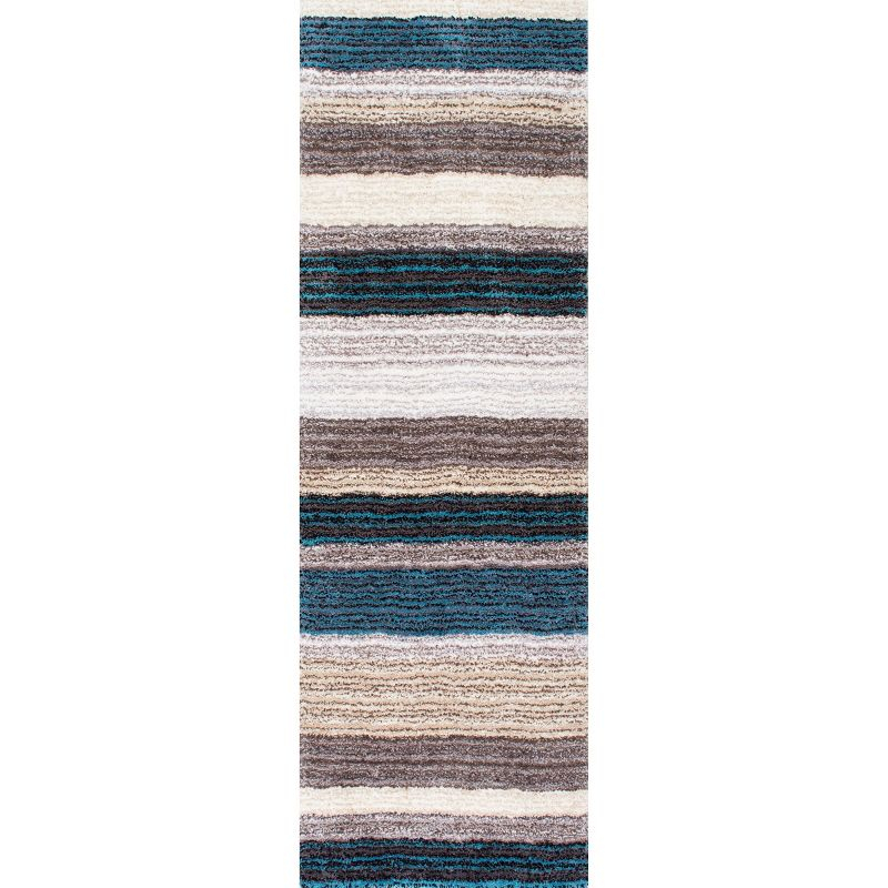 Nuloom Drey Striped Shag Indoor Area Rug, Runner 2' 6" x 10', Blue Multicolor