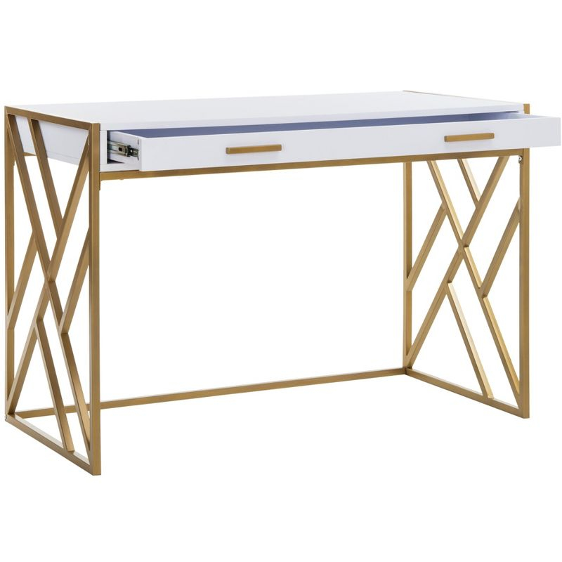 Elaine 1 Drawer Desk - White/Gold - Safavieh