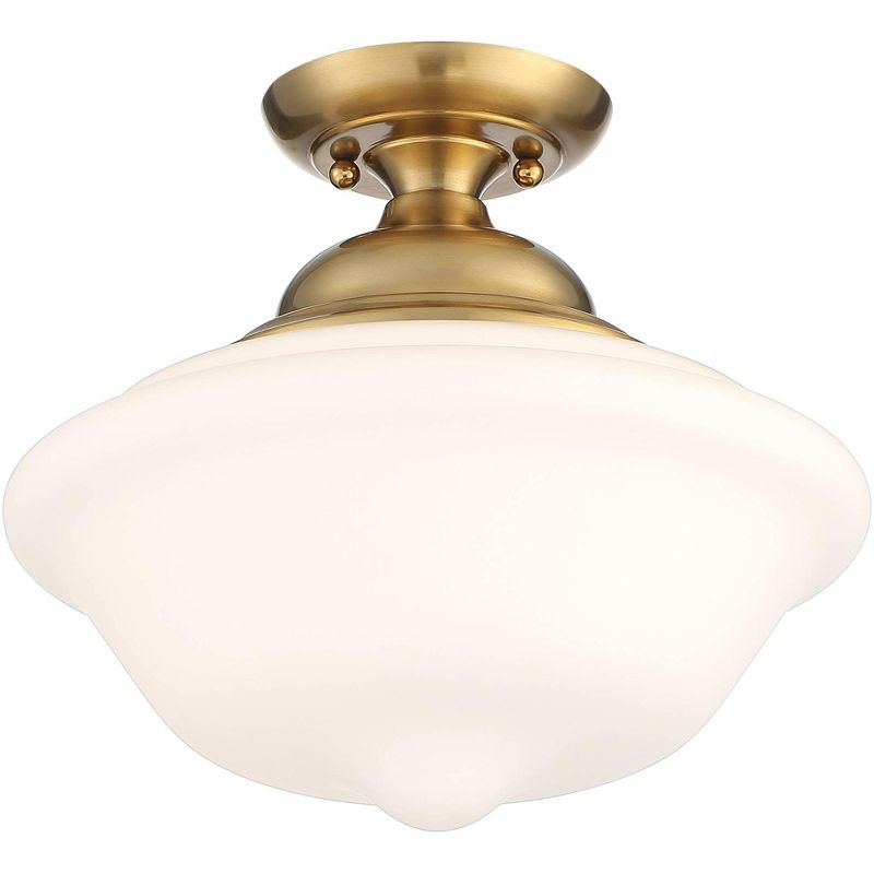Regency Hill Modern Ceiling Light Semi Flush Mount Fixture 12 3/4" Wide Soft Gold White Glass Shade for Bedroom Kitchen Schoolhouse