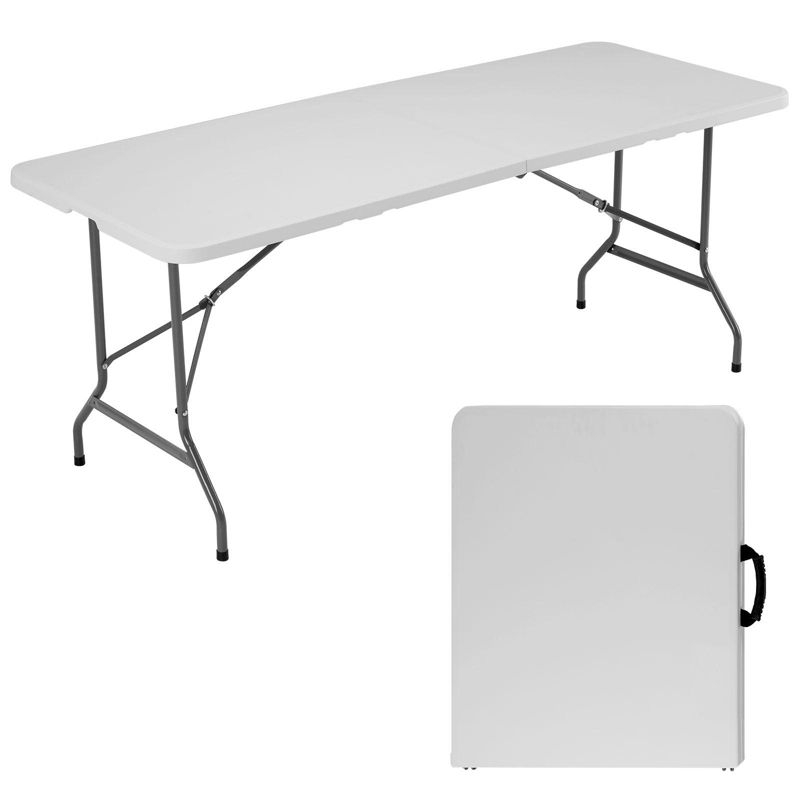 BestMassage Portable Plastic Picnic Table 8FT Outdoor Dining Table with Carrying Handle, White