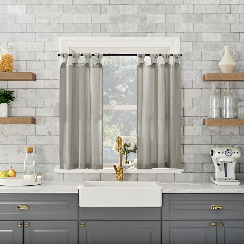 2pc 52"x36" Archaeo Washed Cotton Twist Tab Cafe Curtain Tier Pair Silver Gray: Kitchen Curtains, 36 Inch Length