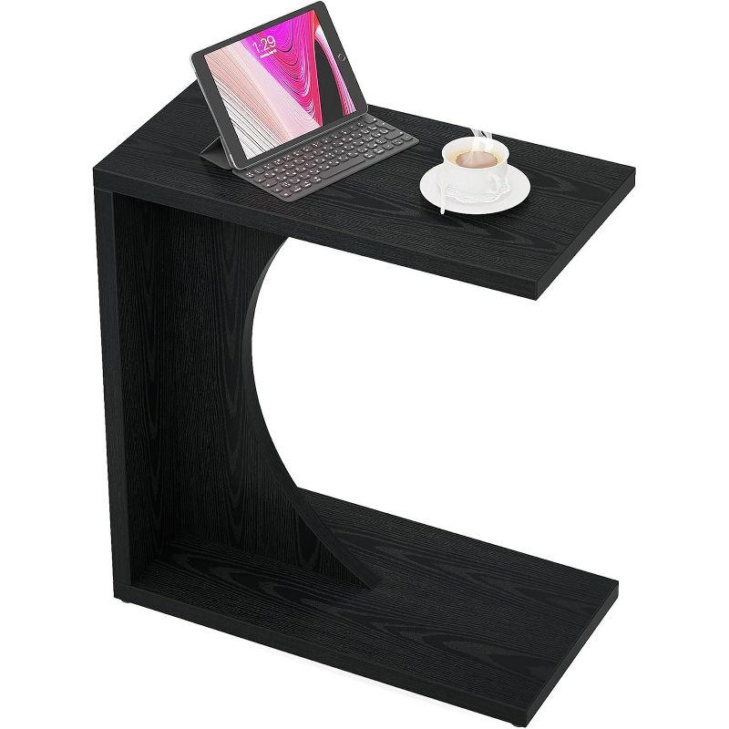 Tribesigns C-Shaped End Table, Couch Table for Small Space, Black
