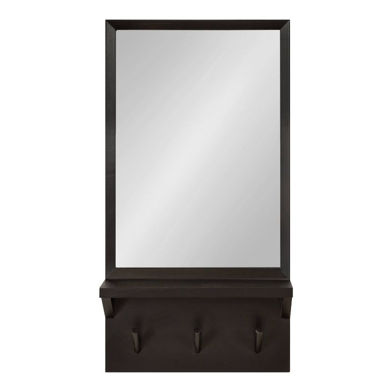 Kate & Laurel All Things Decor 16"x30" Hinter Framed Wall Mirror with Pegs Black: Entryway, Hanging Storage