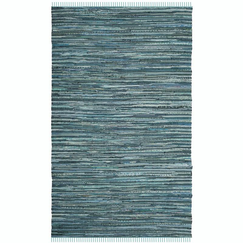 Rag Rug RAR127 Hand Woven Indoor Area Rug - 5'x8' - Turquoise/Multi - Safavieh