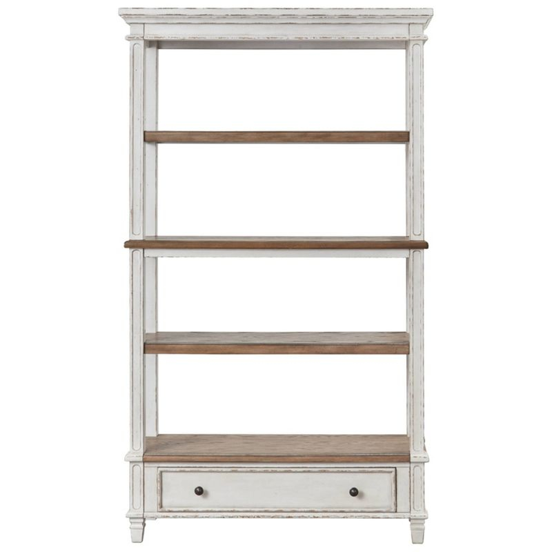 75" Realyn Bookshelf - Signature Design by Ashley: Cottage Style, Antiqued Two-Tone Finish, Open Shelves