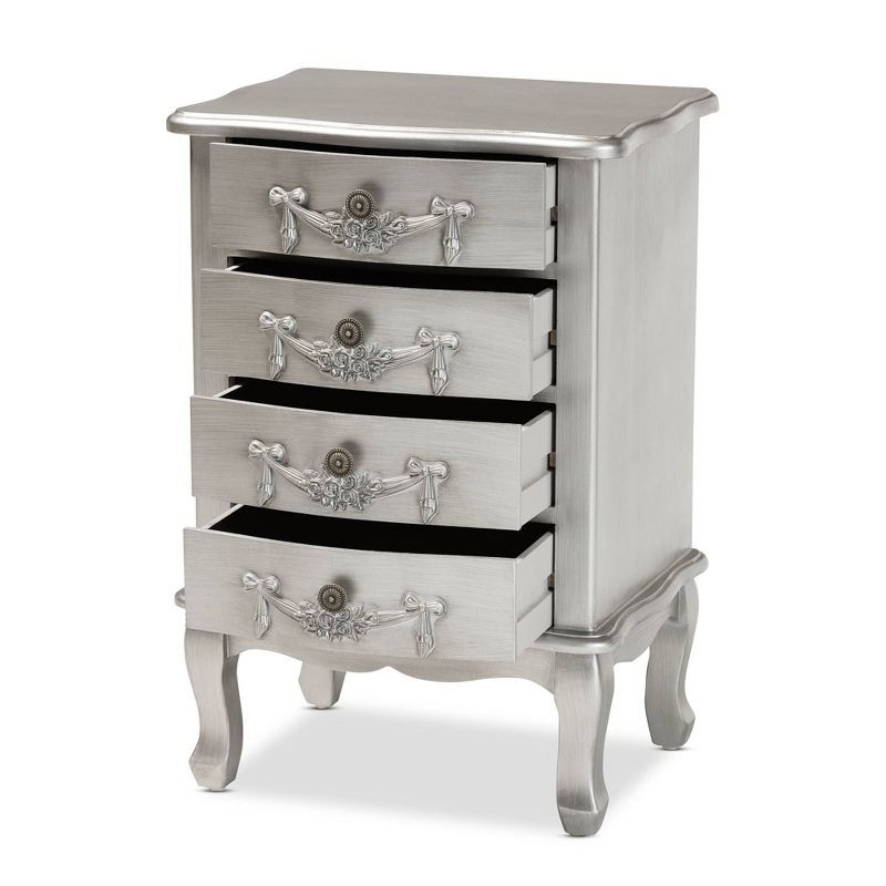 Callen Brushed Wood 4 Drawer Nightstand Silver - Baxton Studio