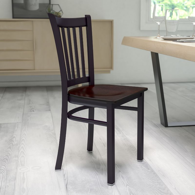 Flash Furniture HERCULES Series Black Vertical Back Metal Restaurant Chair - Walnut Wood Seat