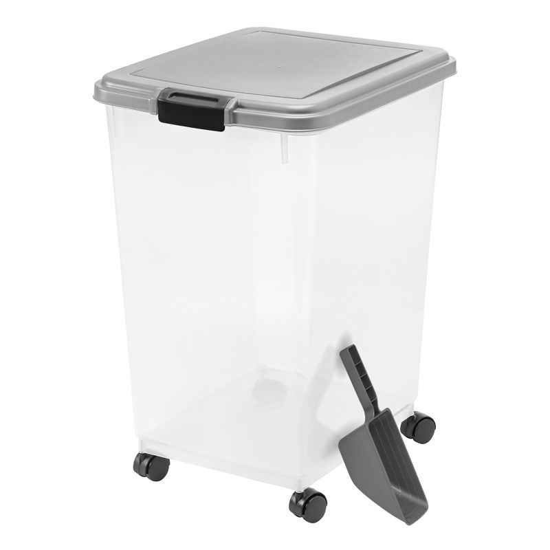 IRIS USA 69qt/17gal Airtight Pet Food Container with Casters and Scoop, Chrome