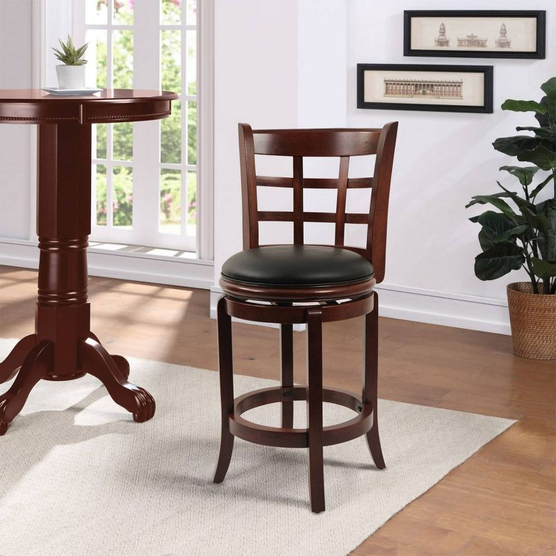 24" Kyoto Wood Composite Counter Height Barstool Cherry - Boraam: Swivel, Upholstered, Lacquered Finish