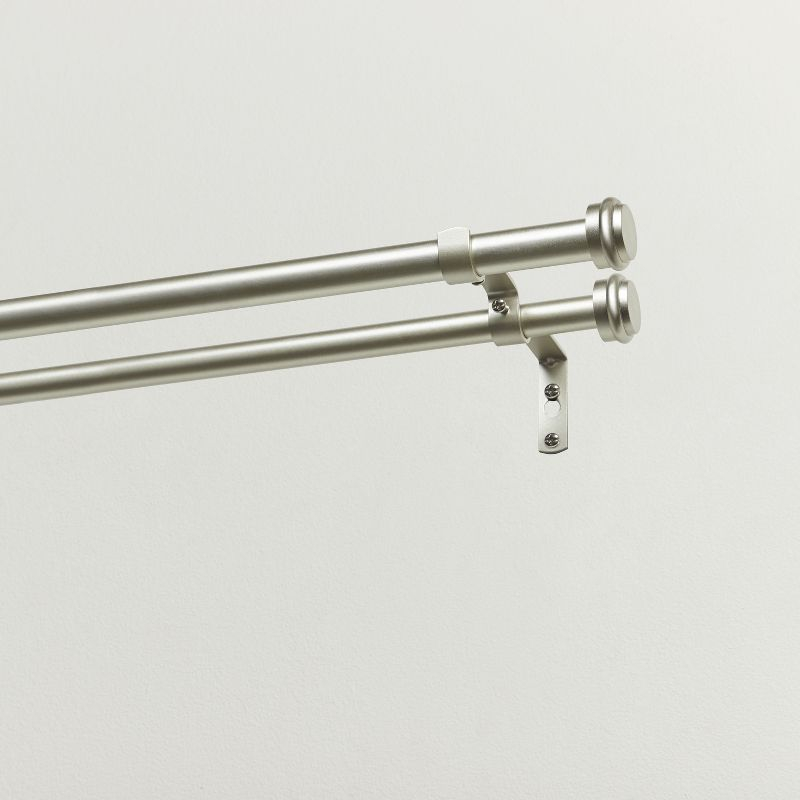 EXCLUSIVE HOME Topper Double Curtain Rod and Finial Set, Matte Silver, 36"-72"