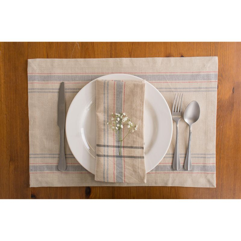 DII French Stripe Placemat Set 6 Piece, Taupe/Gray, 13x19"