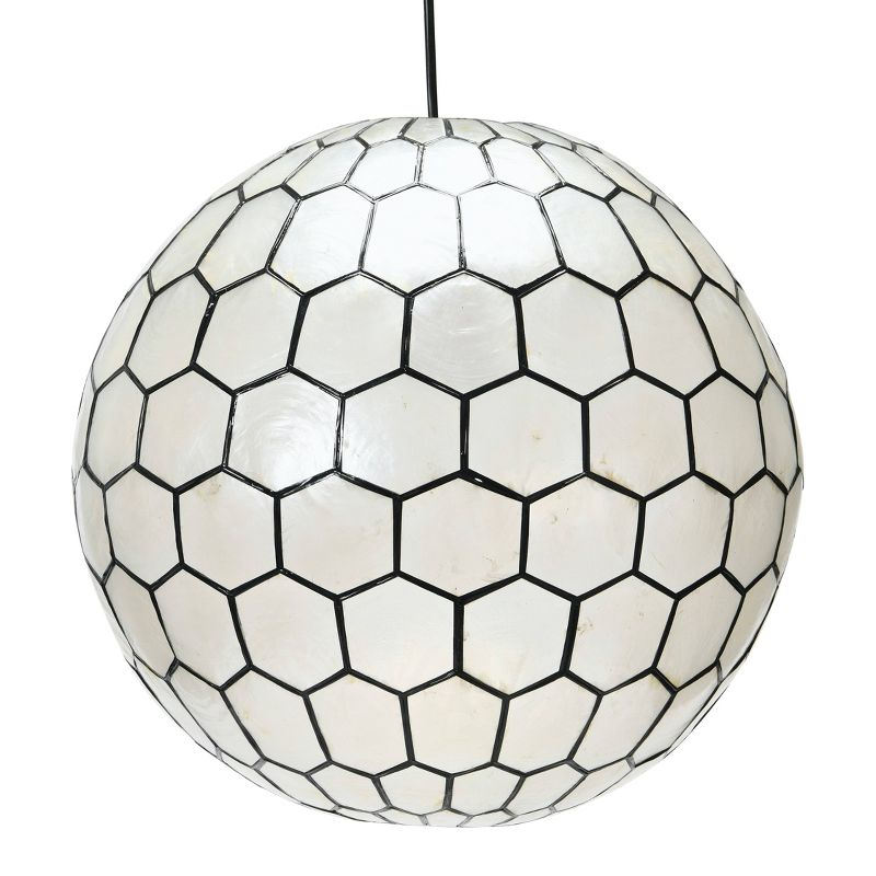 Storied Home 16"x15" Capiz Honeycomb Globe Pendant Light: Artisan Crafted, ETL Listed, Metal Frame