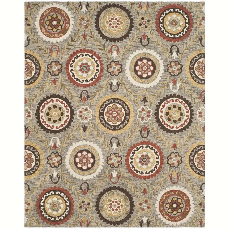 Suzani SZN374 Hand Hooked Indoor Area Rug - Grey/Multi - 8'x10' - Safavieh