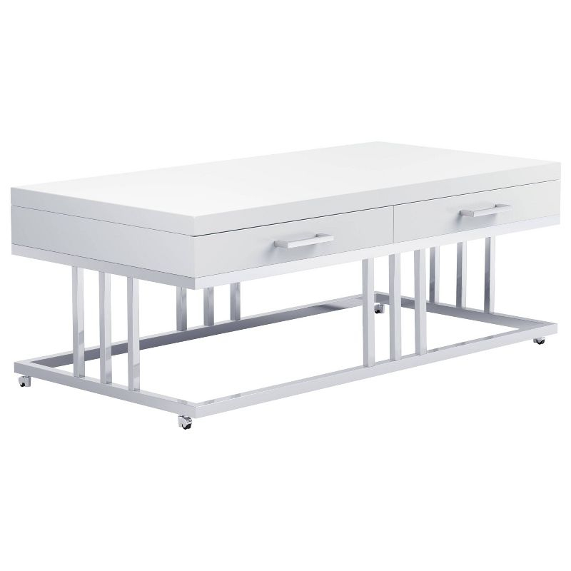 Dalya 2 Drawer Coffee Table White High Gloss/Chrome - Coaster