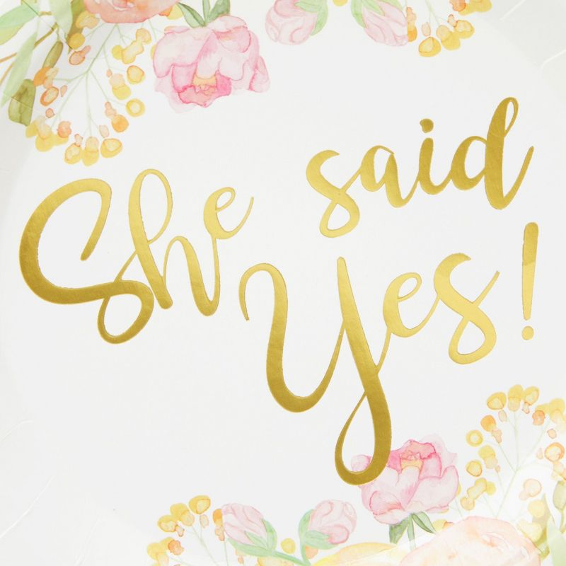 Sparkle and Bash 48-Pack Gold Foil She Said Yes Plates for Engagement Party, Bridal Shower Decorations, Bachelorette, Floral Design, 9 In