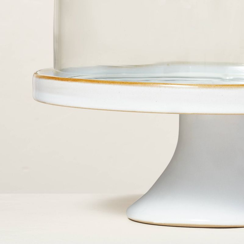 Stoneware Reactive Glaze Cake Stand with Glass Cloche - Hearth & Hand™ with Magnolia