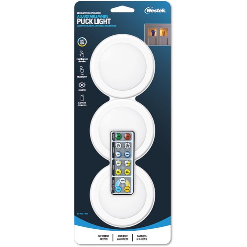 Westek White Battery Powered LED Puck Light 3 pk (BL-PCCT-W3)