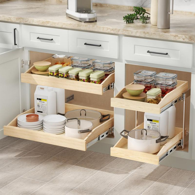 LOVMOR 2 Tier Pull Slide Out Cabinet Organizer 13 Inch x 21 inch, Cabinet Drawer Organizer with U Bracket