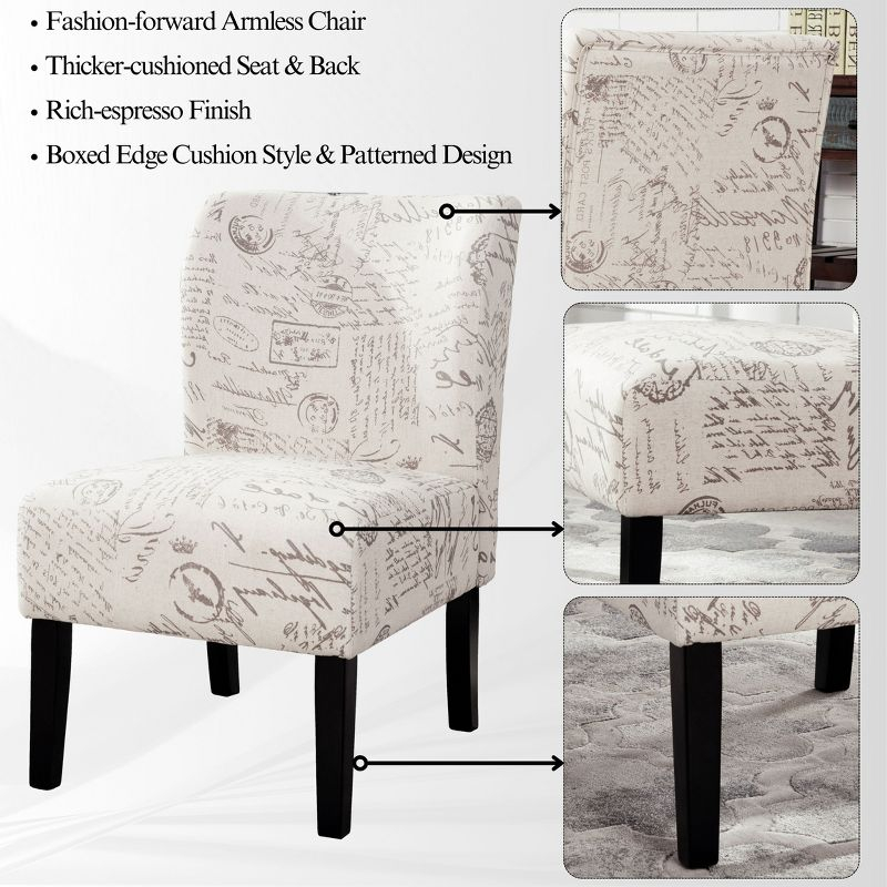 Roundhill Furniture Capa Fabric Armless Contemporary Accent Chair Script Print