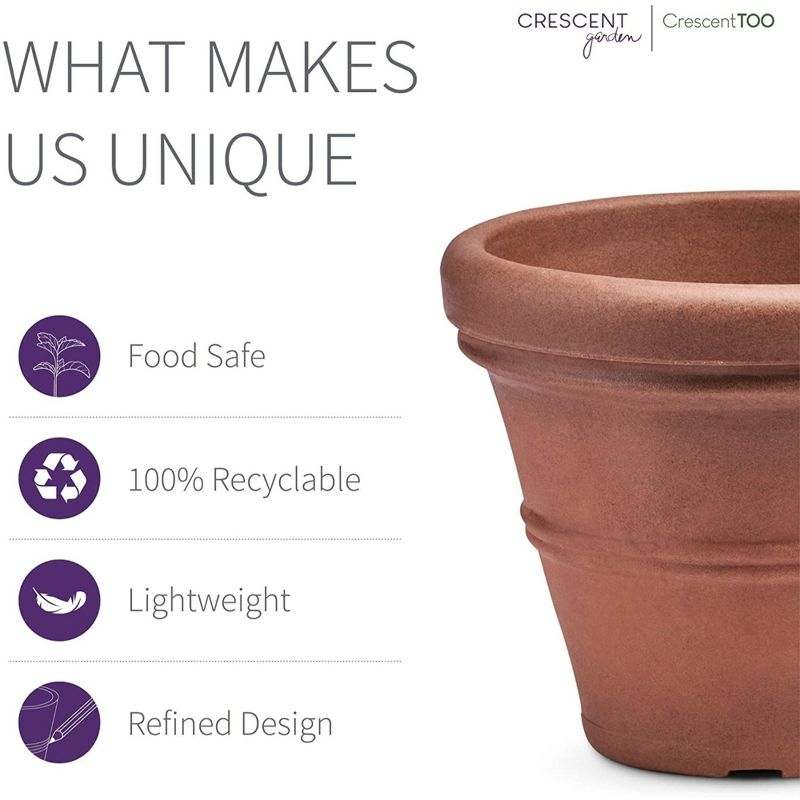 Crescent Garden Brunello Classic Rolled-Rim Plant Pot, Rust, 12in