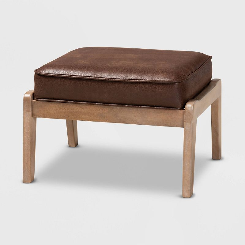 Sigrid Faux Leather Upholstered Wood Ottoman Dark Brown/Antique Oak - Baxton Studio: Modern Rectangular Bench, Spot Clean