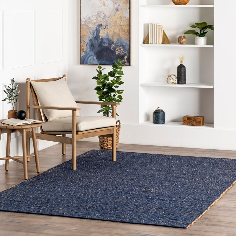 Nuloom 3x5 Elfriede Jute & Cotton Hand Woven Indoor Area Rug, Blue, Solid Rustic Farmhouse Style Natural Fiber Bedroom, Living Room,