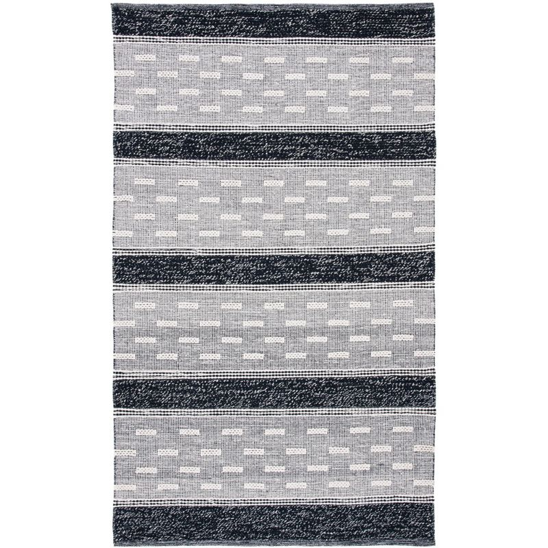 Striped Kilim STK518 Hand Woven Area Rug - Black/Ivory - 3'x5' - Safavieh.