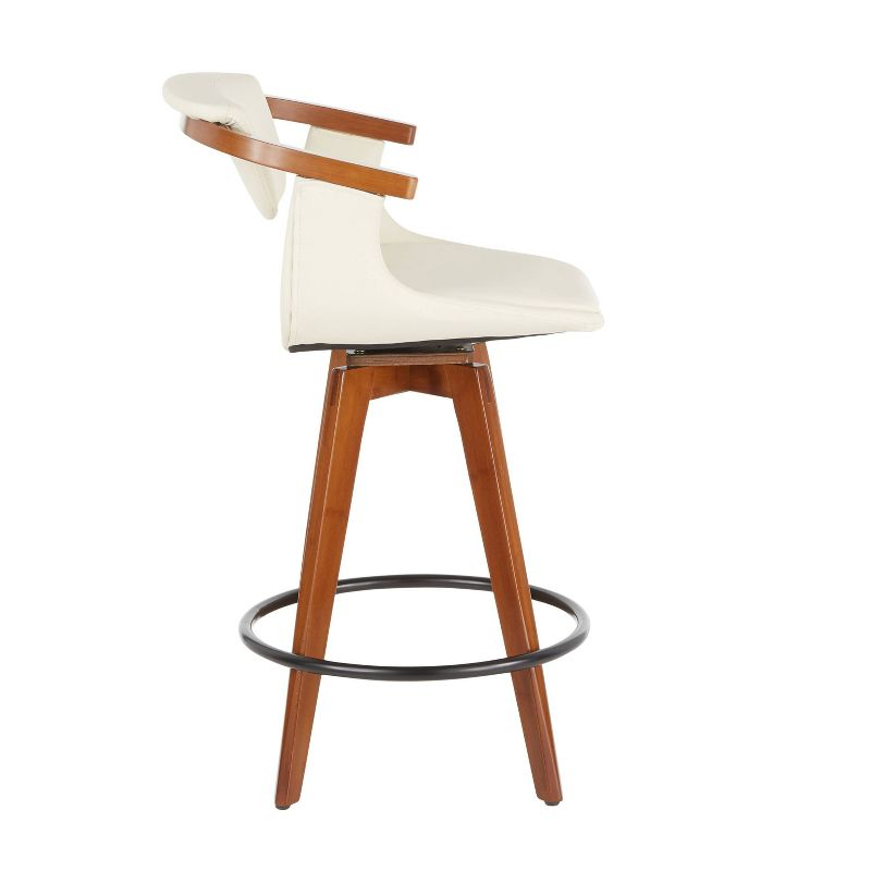 Oracle Mid-Century Modern Counter Height Barstool Cream - LumiSource: Swivel, Faux Leather, Bamboo Frame