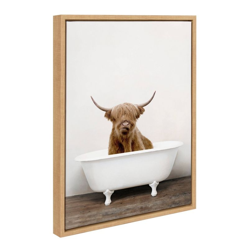 18" x 24" Sylvie Highland Cow in Tub Color Framed Canvas Wall Art by Amy Peterson Natural - Kate and Laurel