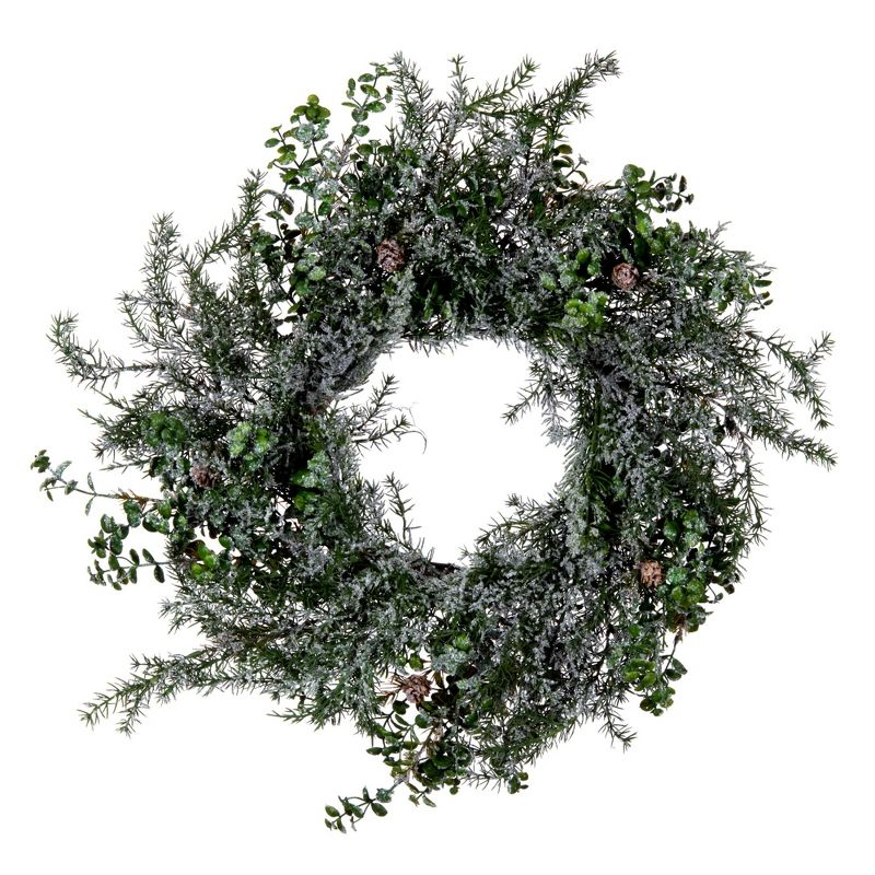 Vickerman 26" Artificial Green Snow Cedar and Eucalyptus Christmas Wreath, Unlit