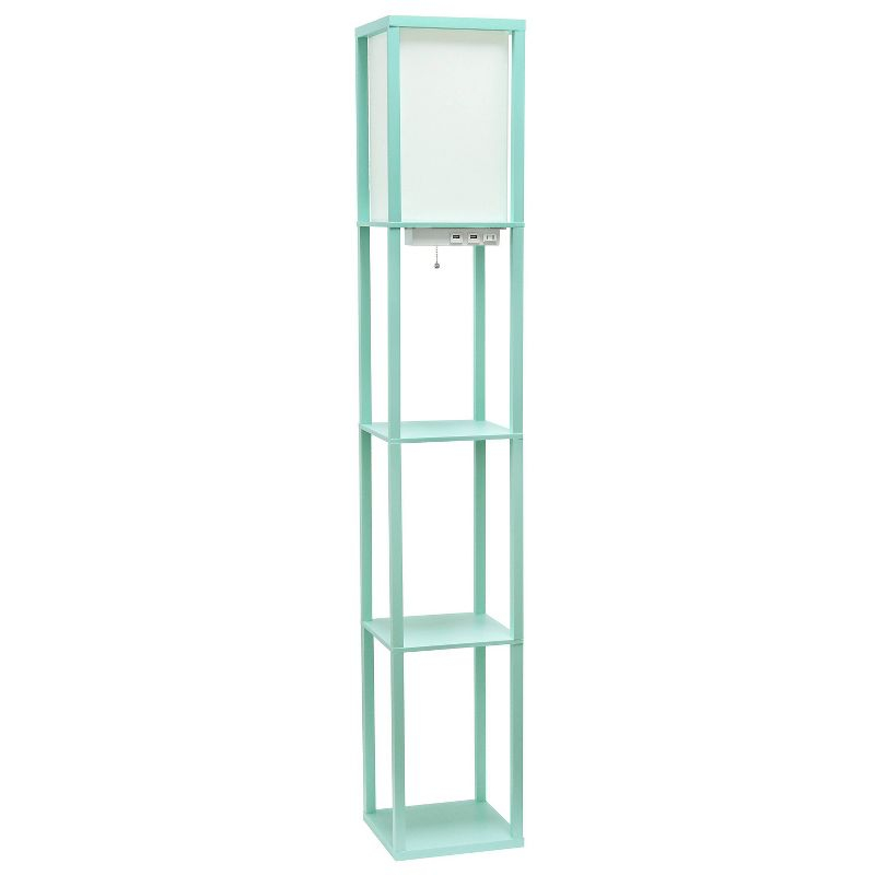 Creekwood Home Classix 62.5" 3-Tier Storage Floor Lamp with Charging Ports and Outlet Aqua Green