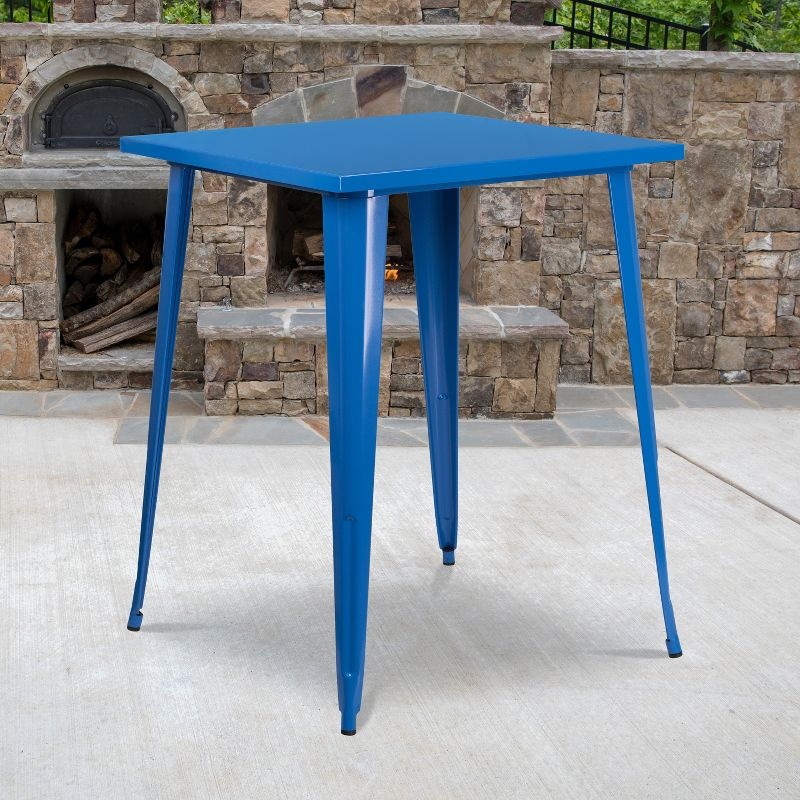 Flash Furniture Commercial Grade 31.5" Square Blue Metal Indoor-Outdoor Bar Height Table