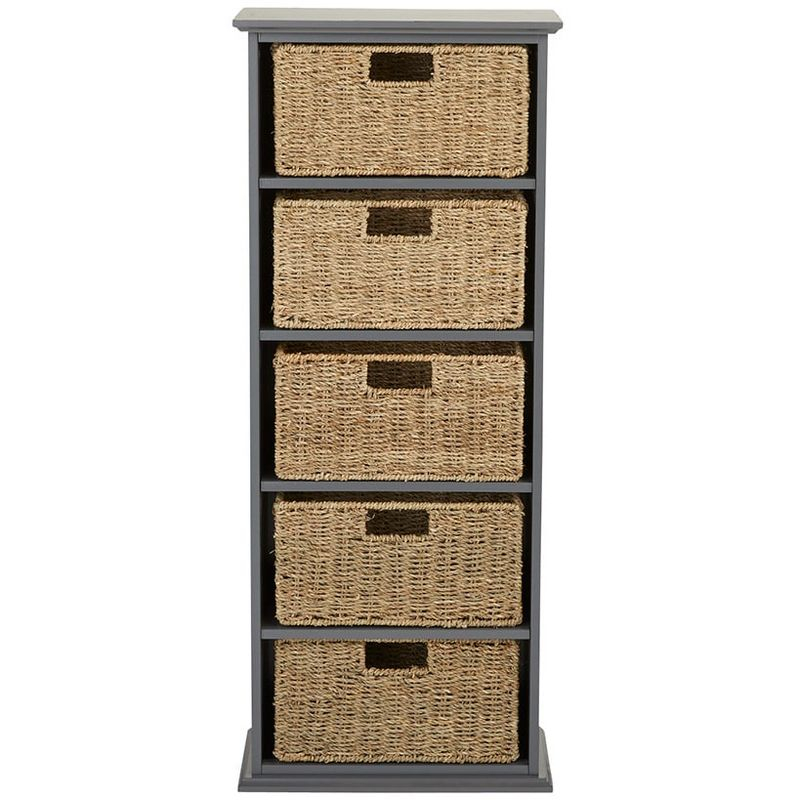 The Lakeside Collection Storage Bookcase with Set of 5 Baskets 5 Tier 15.5" W x 7"D x 38"H - Gray