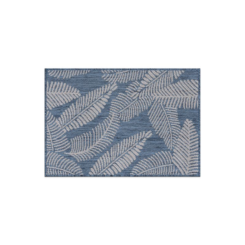World Rug Gallery Distressed Palm Leaves Textured Flat Weave Indoor/Outdoor Area Rug - BLUE 2'x3'