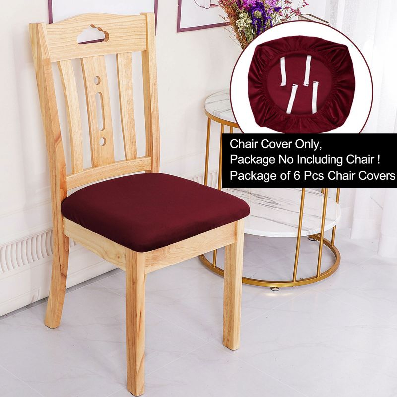 PiccoCasa Velvet Stretchable Printed Dining Room Chairs Slipcover 18" x 18" 6 Pcs Burgundy