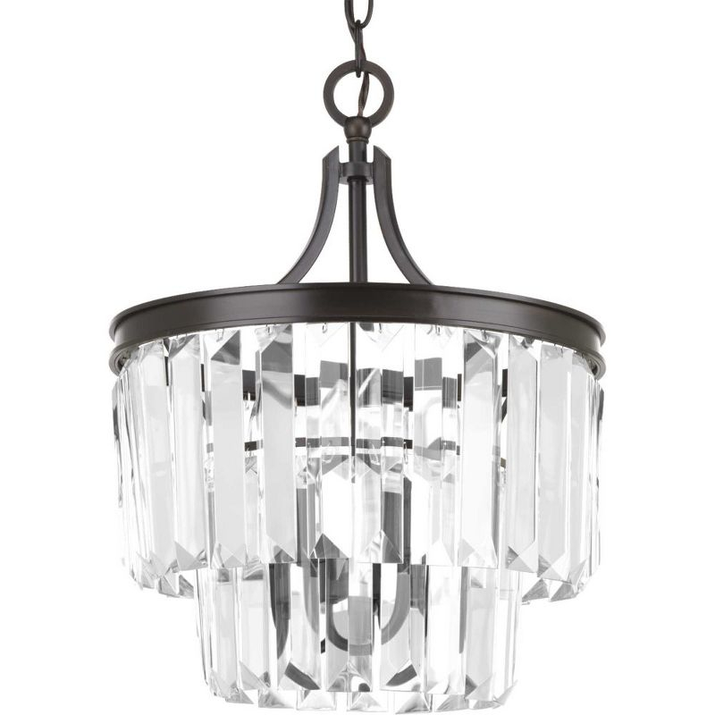 Progress Lighting Glimmer 3-Light Semi-Flush Pendant, Antique Bronze, Prismatic Glass