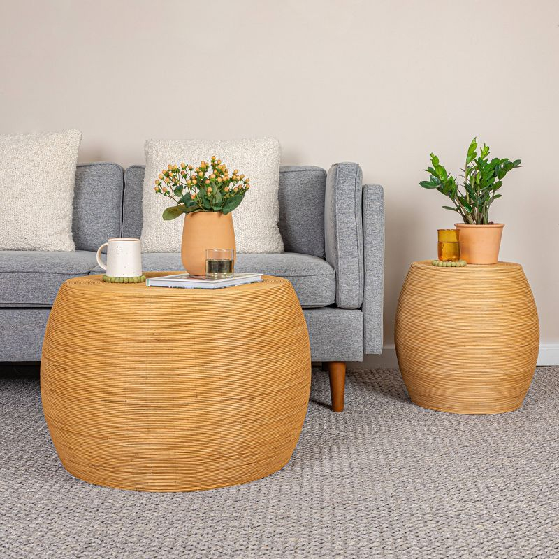 Storied Home Round Barrel Accent Table Natural