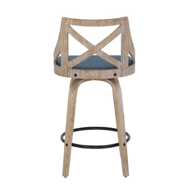 Set of 2 Charlotte Counter Height Barstools White Washed Wood/Blue - LumiSource: Elegant X-Back, Swivel Seat