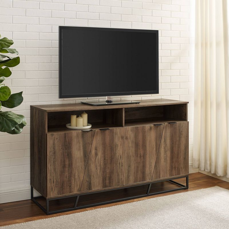 58" 4 Door Contemporary Storage Console Sideboard Rustic Oak - Saracina Home: Modern Laminated MDF Credenza