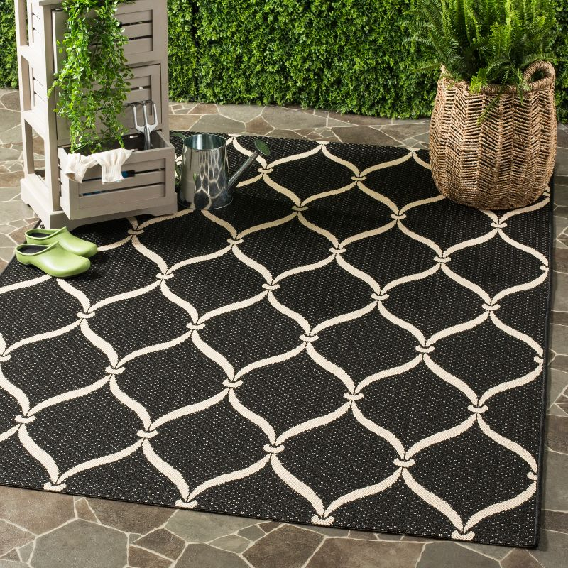 Courtyard CY6654 Power Loomed Indoor and Outdoor Area Rug - Black/Beige - 6'7"x6'7" - Safavieh