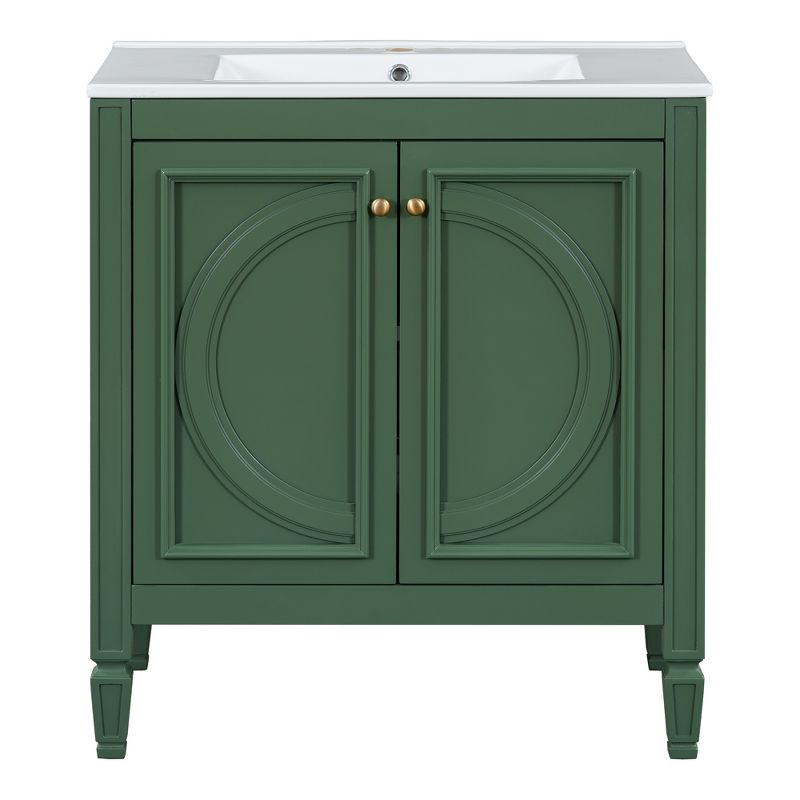 Christopher Knight Home Alison 30" Modern Rubberwood Bathroom Vanity with Ceramic Sink, Shelves and Drawer, Green
