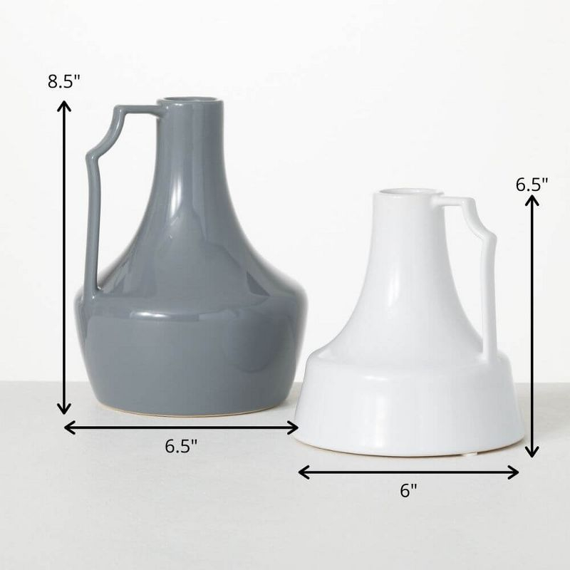 Sullivans Slim Handled Ceramic Jar Set of 2, 8.5"H & 6.5"H Gray