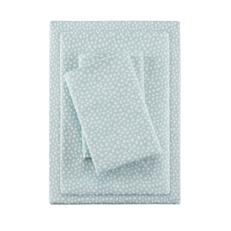 Queen Cozy Flannel Sheet Set Aqua Dots
