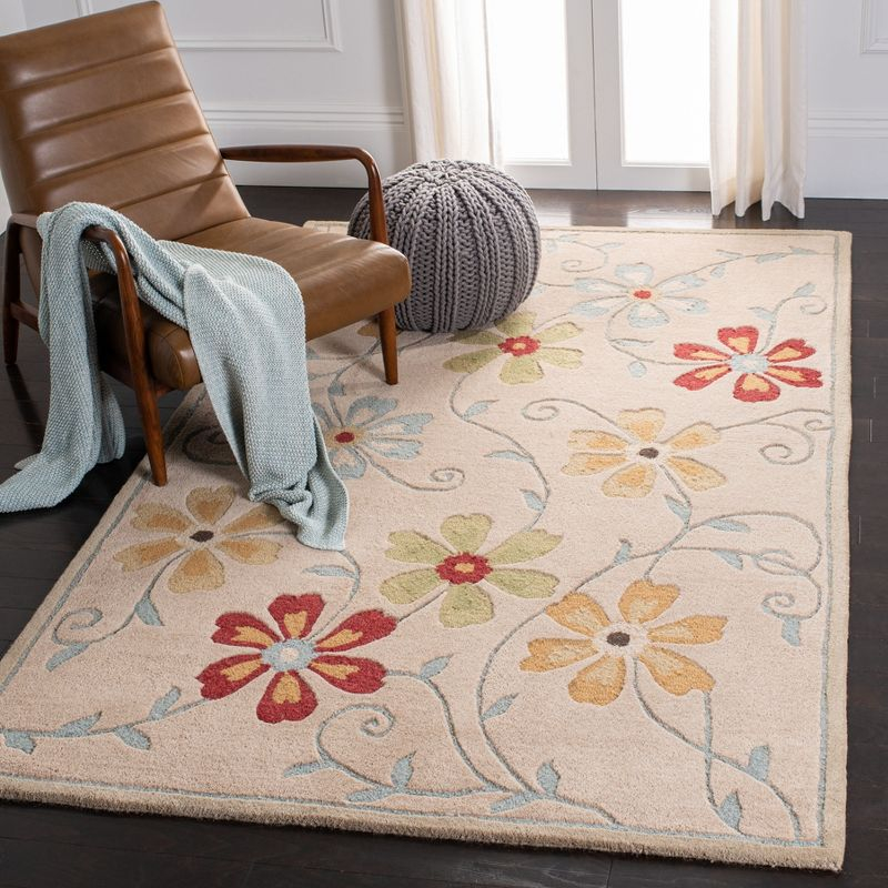 Blossom BLM784 Hand Hooked Area Rug - Beige/Multi - 5'x8' - Safavieh.