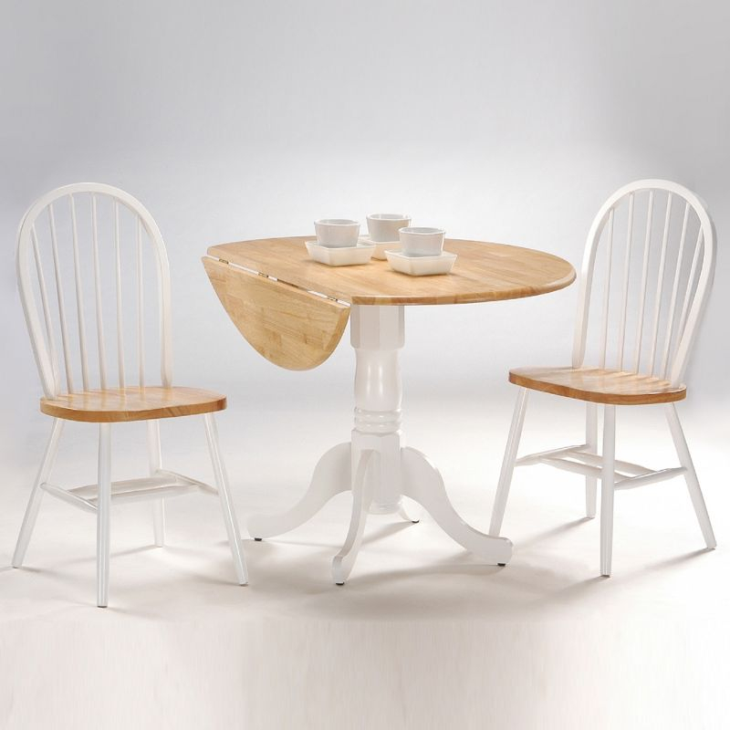 International Concepts 42" Mason Round Dual Drop Leaf Extendable Dining Table White/Natural : Seats 4, Oval Shape