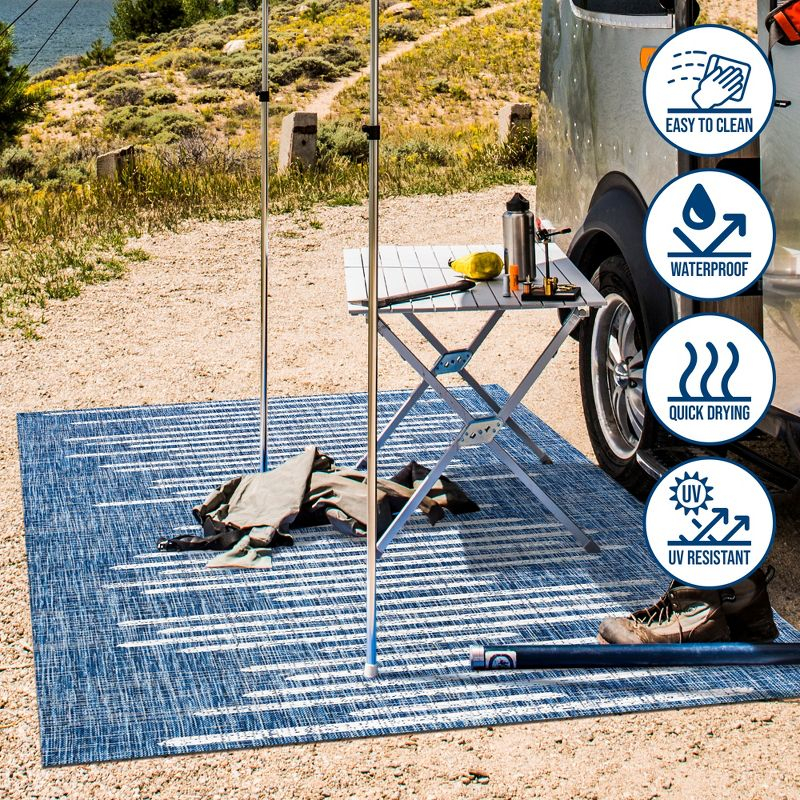 5'x8' Zolak Berber Stripe Geometric Indoor/Outdoor Area Rug, Blue/Ivory - JONATHAN Y